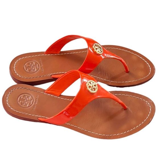 Tory Burch Cameron Patent Suffiano Thong Wedge Sandals Genuine Leather Size 6 - Picture 3 of 8